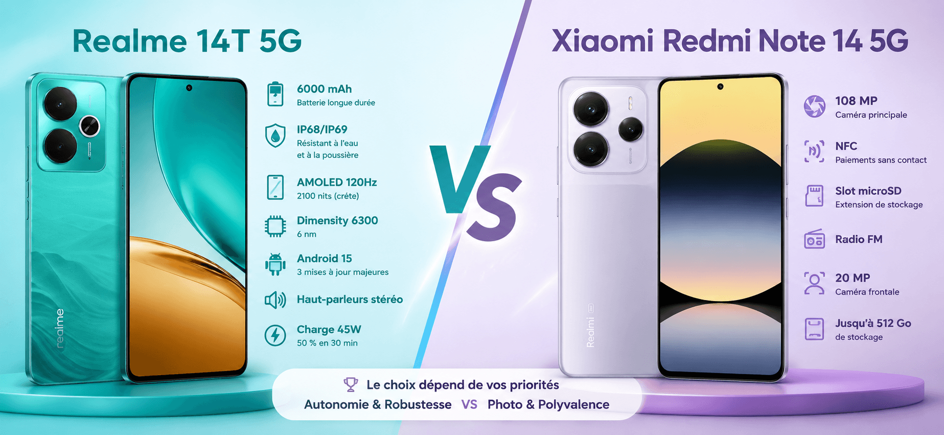 Realme 14T 5G vs Redmi Note 14 5G : lequel choisir ?